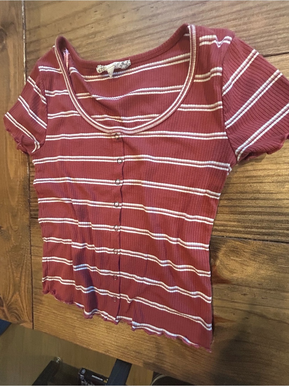 Pink Republic Rusty pink and White Striped Button-Front Scoop Top